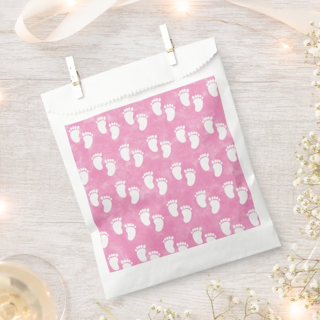 Pink Watercolor Baby Shower Footprint Pattern Favor Bag (Clipped)