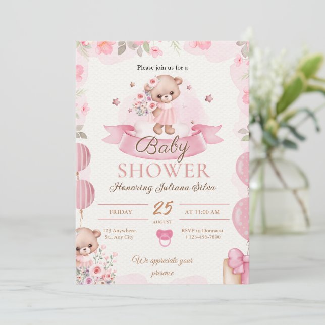 Pink Watercolor Baby Shower Invitation (Standing Front)