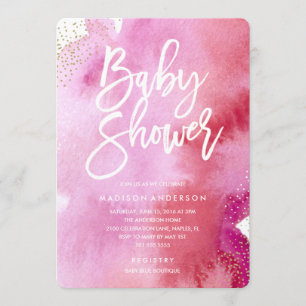 Pink Watercolor Baby Shower Invitation