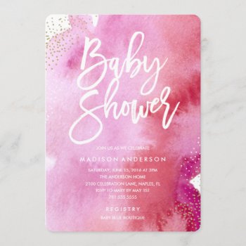 Pink Watercolor Baby Shower Invitation by FINEandDANDY at Zazzle