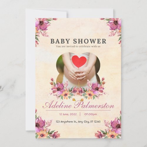 Pink Watercolor Baby Shower Invitation