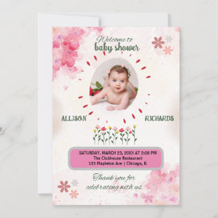 Pink Watercolor Baby shower invitation