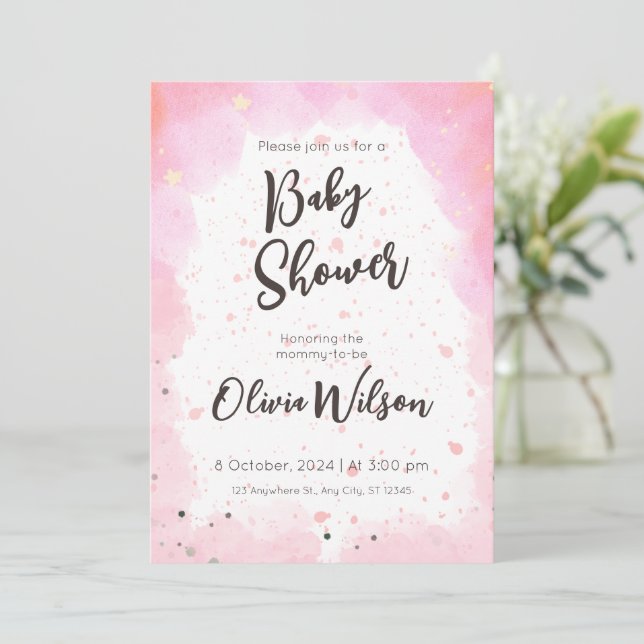 Pink Watercolor Baby Shower, Oh Girl Baby Shower Invitation (Standing Front)