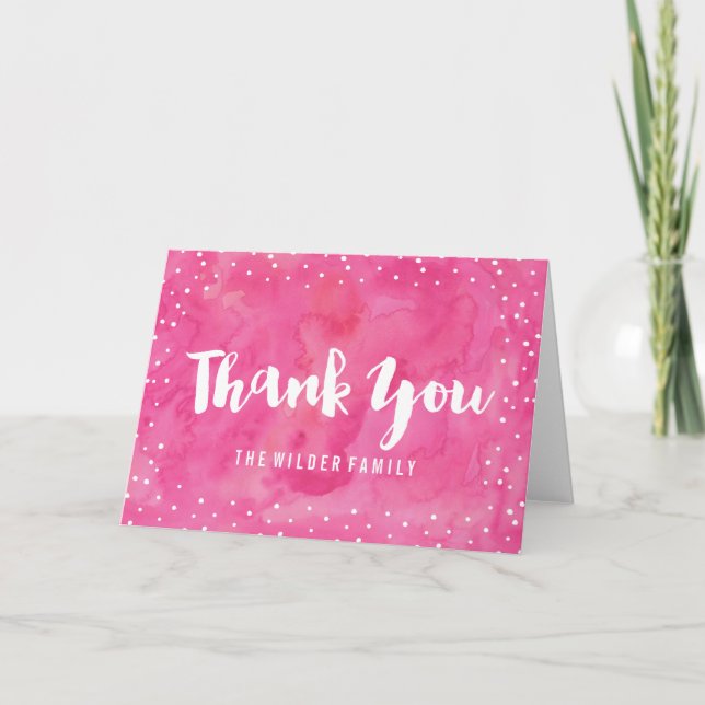Pink Watercolor Baby Shower | Thank You Card (Front)