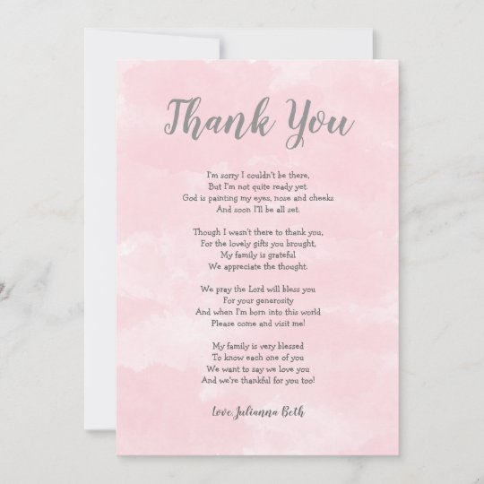 Pink watercolor Baby Shower Thank you note + poem | Zazzle.com