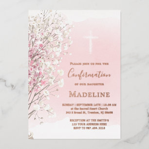 pink watercolor baby's breath    Confirmation Foil Invitation
