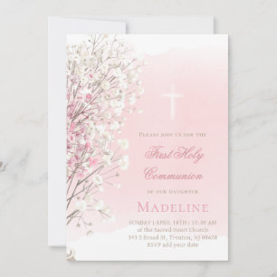 pink watercolor baby's breath    First Communion Invitation