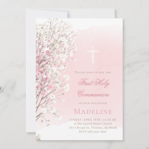 pink watercolor baby's breath |  First Communion