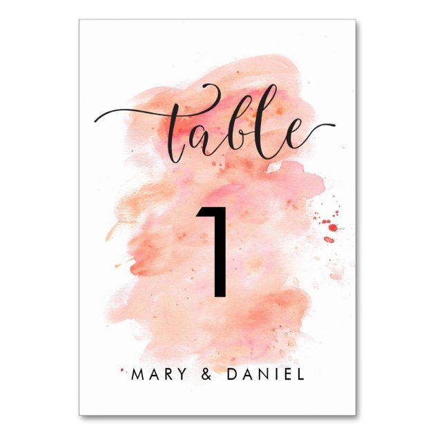 Pink Watercolor Background Wedding Table Number