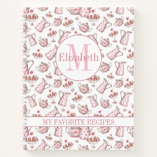 Pink Watercolor Bakery Desserts Monogram Recipe Notebook