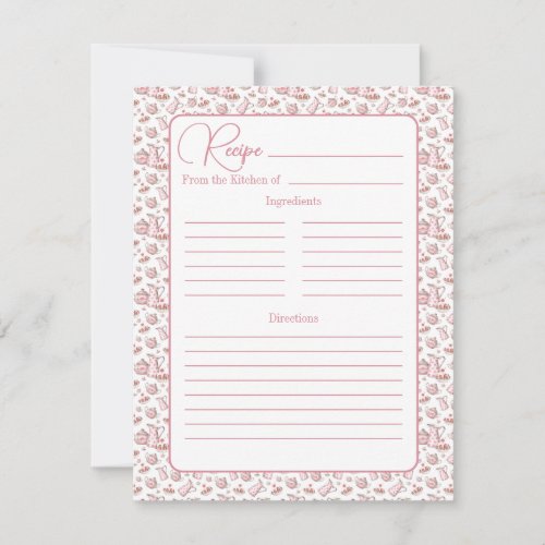 Pink Watercolor Bakery Desserts Recipe Card