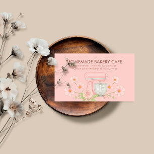 Pink Watercolor Bakery Logo Floral Business Card