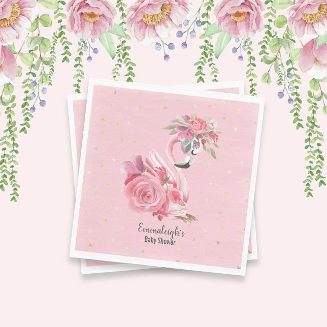 Pink Watercolor Ballerina Flamingo Baby Shower Napkins (Creator Uploaded)
