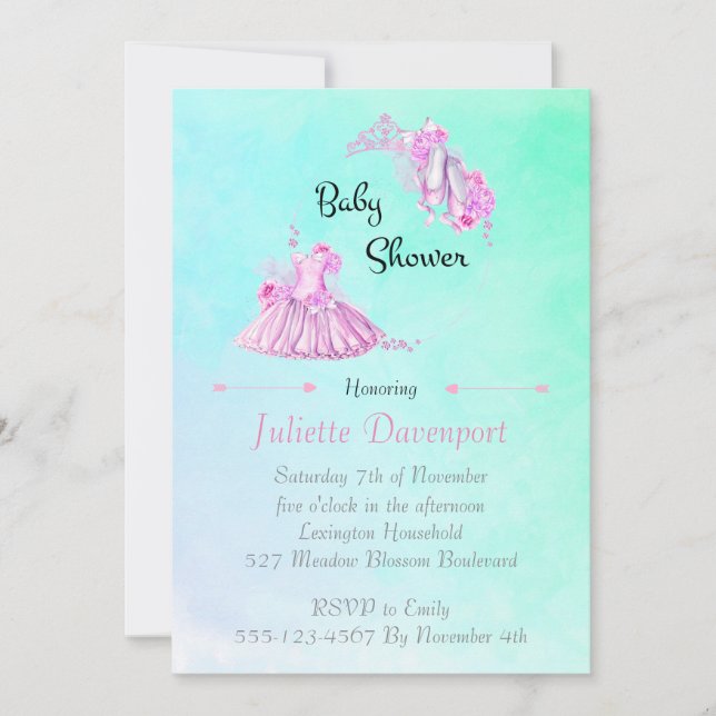Pink Watercolor Ballet Princess Baby Shower Invitation (Front)