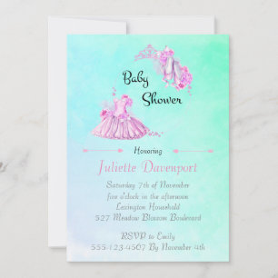 Pink Watercolor Ballet Princess Baby Shower Invitation