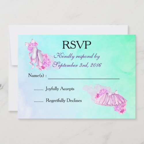 Pink Watercolor Ballet Shoes and Tutu RSVP Invitation