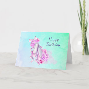 Pink Watercolor Ballet Shoes Happy Birthday Card