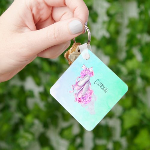 Pink Watercolor Ballet Shoes Keychain