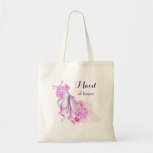 Pink Watercolor Ballet Shoes Maid of Honor Tote Bag