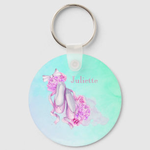 Pink Watercolor Ballet Shoes Personalized Keychain