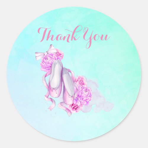 Pink Watercolor Ballet Shoes Thank You Classic Round Sticker
