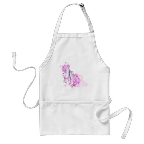 Pink Watercolor Ballet Shoes with Peonies and Bow Adult Apron