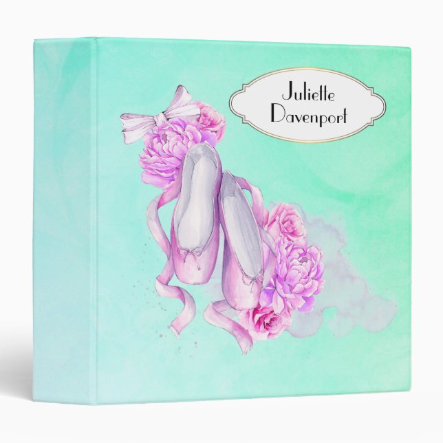 Pink Watercolor Ballet Shoes with Peonies and Bow Binder (Front/Spine)