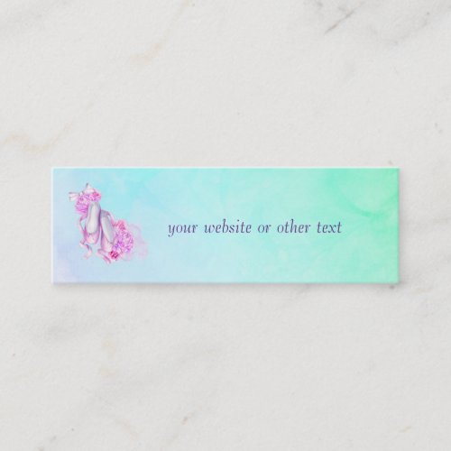 Pink Watercolor Ballet Shoes with Peonies and Bow Mini Business Card