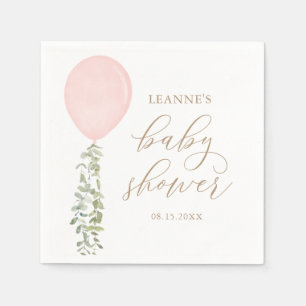 Pink Watercolor Balloon Eucalyptus Baby Shower Napkins