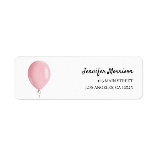 Pink Watercolor Balloon Girl Baby Shower Address  Label