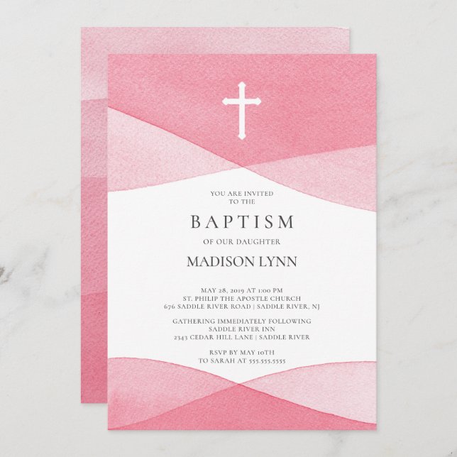 Pink Watercolor Baptism Invitation (Front/Back)