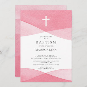 Pink Watercolor Baptism Invitation