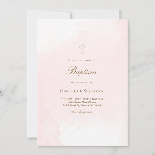pink watercolor Baptism Invitation