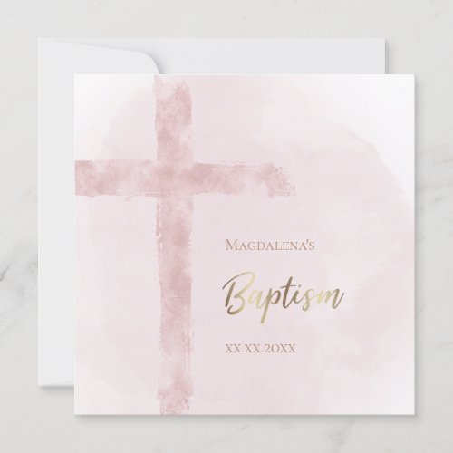 pink watercolor Baptism Invitation