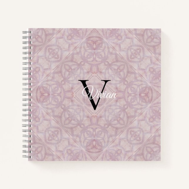 Pink Watercolor Batik Monogram Name Notebook (Front)