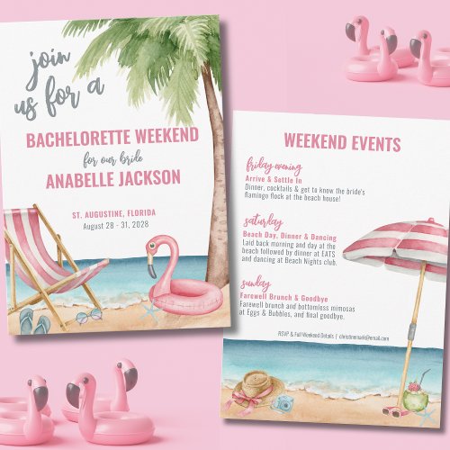 Pink Watercolor Beach Bachelorette Party Invitation