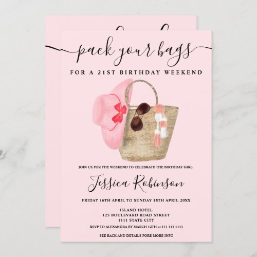 Pink watercolor beach bag birthday program weekend