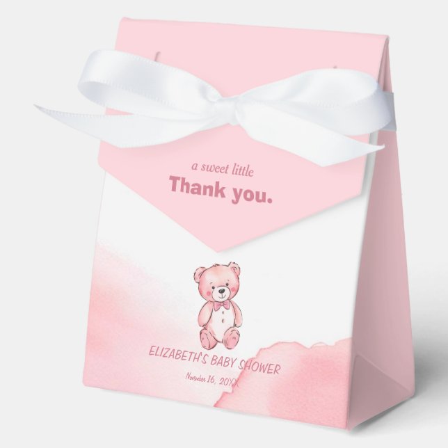 Pink watercolor bear Favor Box (Front)
