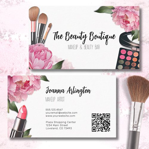 Pink Watercolor Beauty Makeup Artist Business Card