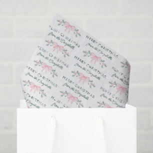 Pink Watercolor Berries Bow Merry Christmas Tissue Paper