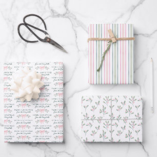 Pink Watercolor Berries Bow Merry Christmas Wrapping Paper Sheets