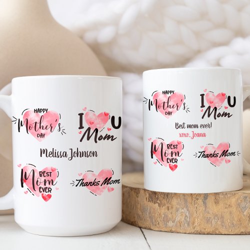 Pink Watercolor Best Mom Ever Mothers Day Sayings Coffee Mug