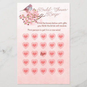 Pink Watercolor Bird Cherry Blossoms Bridal Bingo Flyer