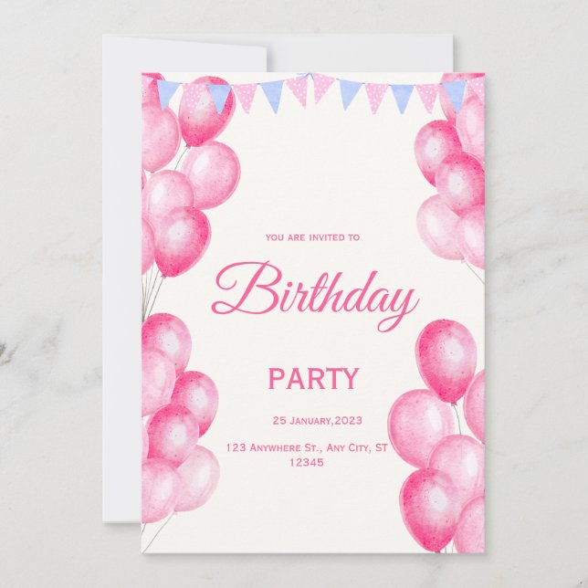 Pink Watercolor Birthday Invitation (Front)