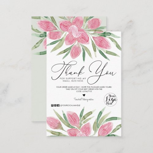 Pink Watercolor Blooming Floral Customer Thank You Business Card