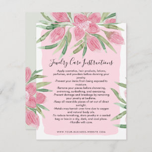 Pink Watercolor Blooming Floral Jewelry Care Card