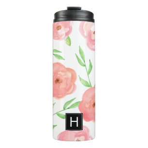 Pink Watercolor Blooms Thermal Tumbler