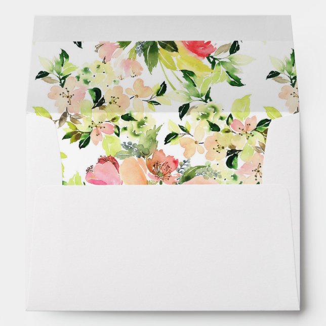 Pink Watercolor Blossom Pattern -  Wedding Envelope (Back (Bottom))