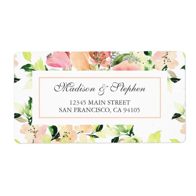Pink Watercolor Blossom Pattern -  Wedding Label (Front)