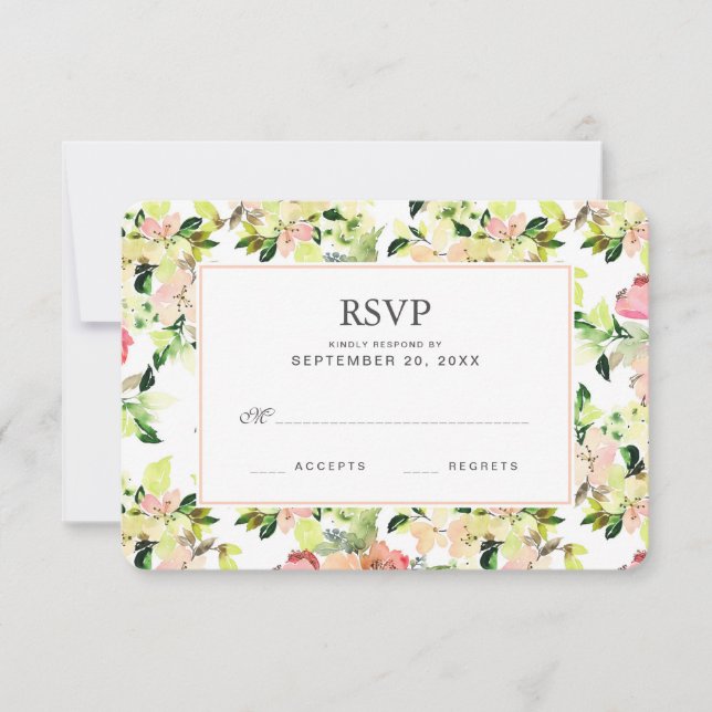 Pink Watercolor Blossom Pattern - Wedding RSVP Card (Front)